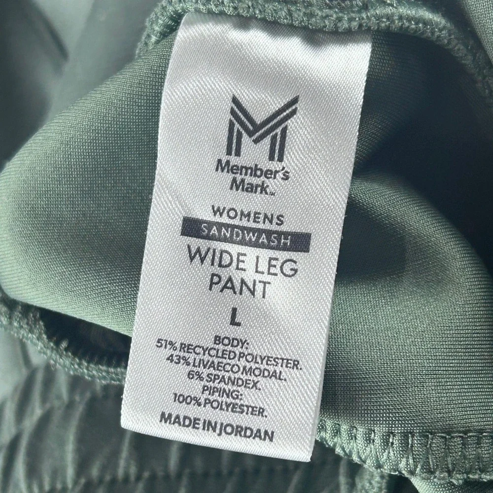 Member's Mark Womens Sandwash‎ Wide Leg Pant Sage Green Large Relaxed Athleisure